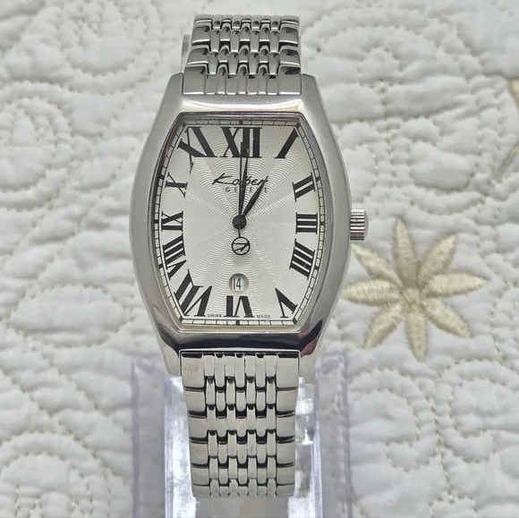 VTG Kolber Geneve Tonneau Men's Watch K8420 Silver Large Wrist Quartz Guilloche